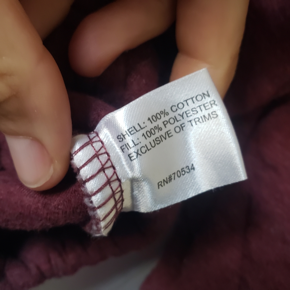 Orvis Maroon Quilted Pullover Sweater Jacket Pink Trim 100% Cotton Pockets #75 - Picture 6 of 8